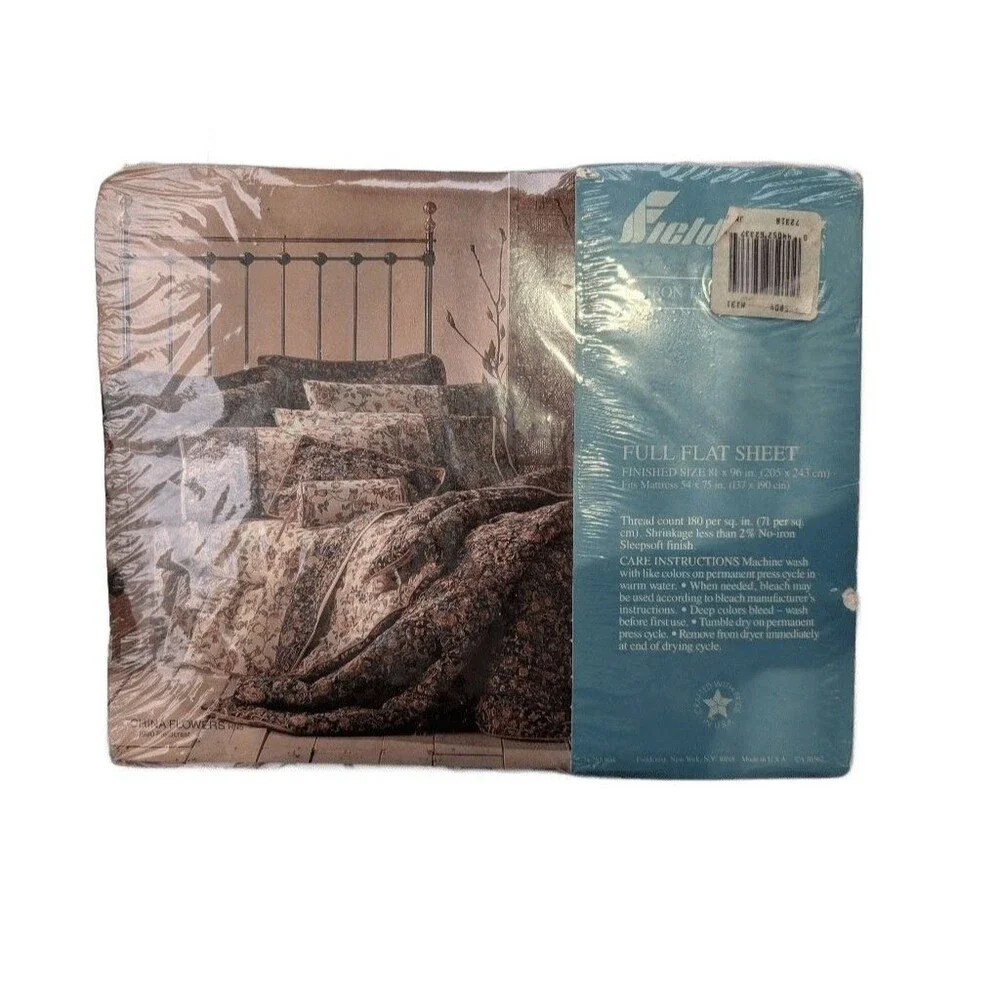 Fieldcrest No Iron Luxury Percale Full Flat Sheet China Flowers NIP Black